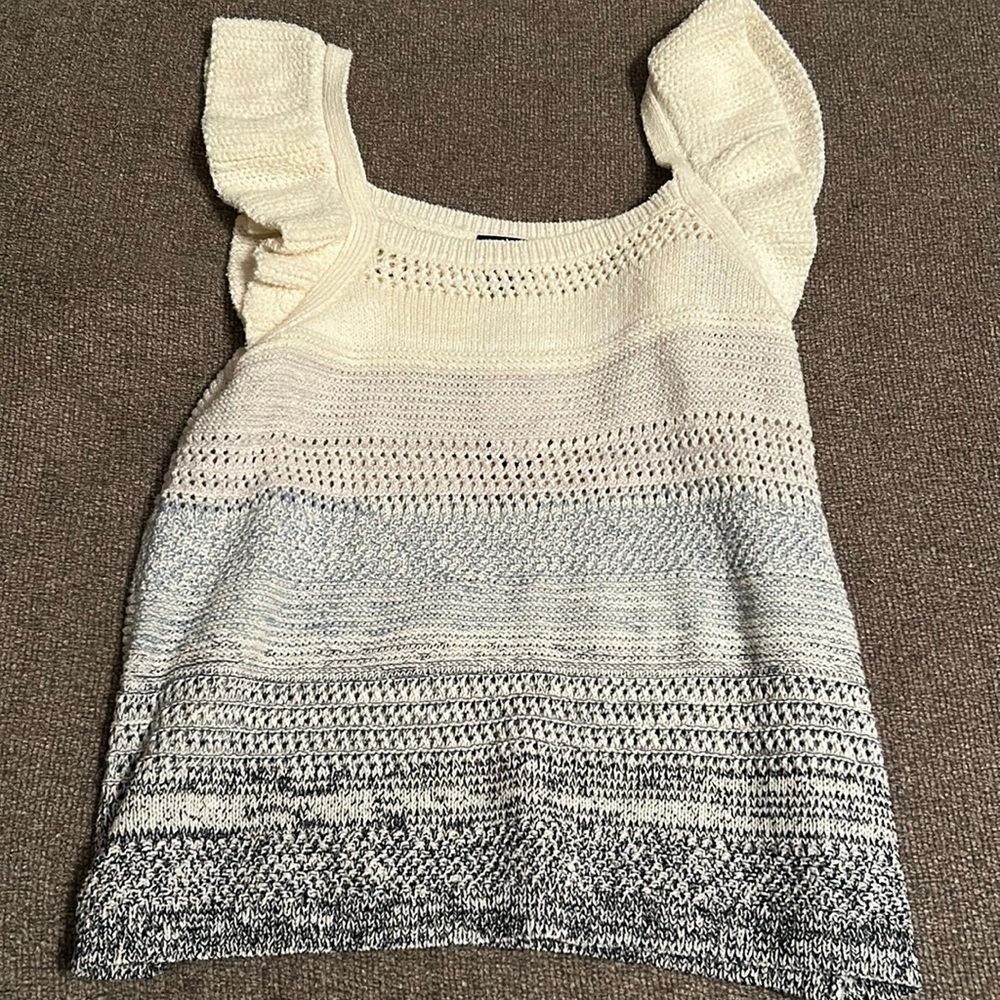 Cream to Gray Ombre Knit Ruffle Strap Tank Top